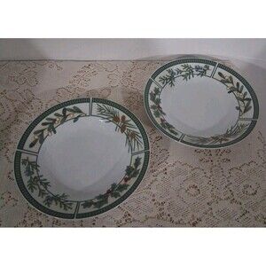 2 Fairfield Wintergreen Fine China Replacement Bowls 7 7/8 Juniper Pine Cones